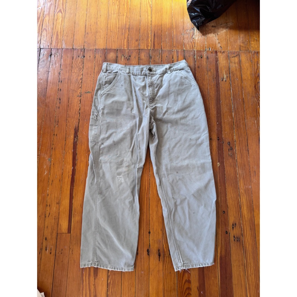 Carhartt B11 DES Dungaree Fit Carpenter Pants Tan Canvas 38x30 Work Distressed